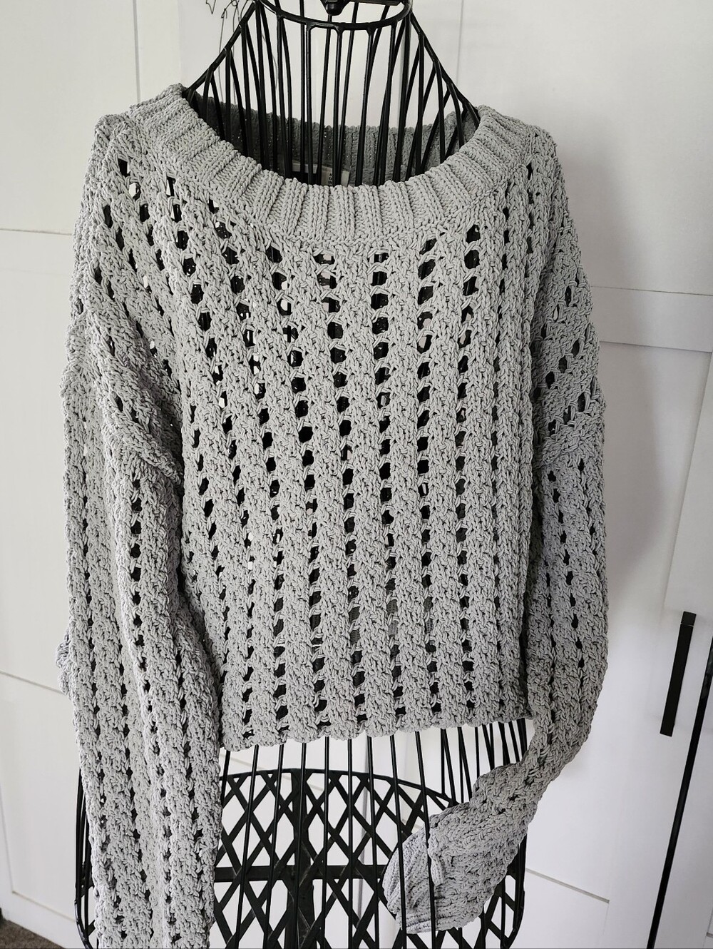Joie Light Soft, Pale Green  Open-Knit Crewneck Sweater